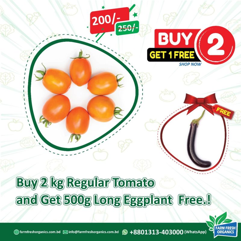 Buy 2 Regular Tomato & Get 1 Long Eggplant Free!